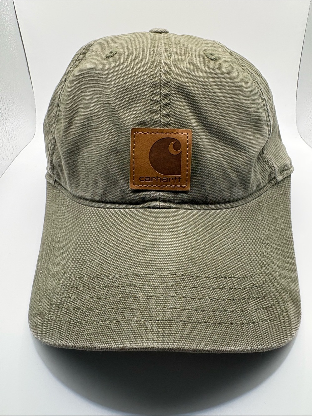Carhartt Olive Green Canvas Leather Logo Adjustable Workwear Hat